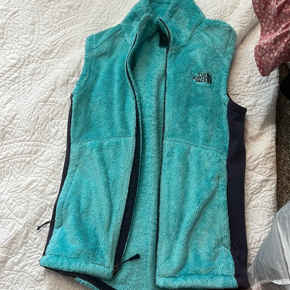 Fleece Mint and gray Northface vest size small for women